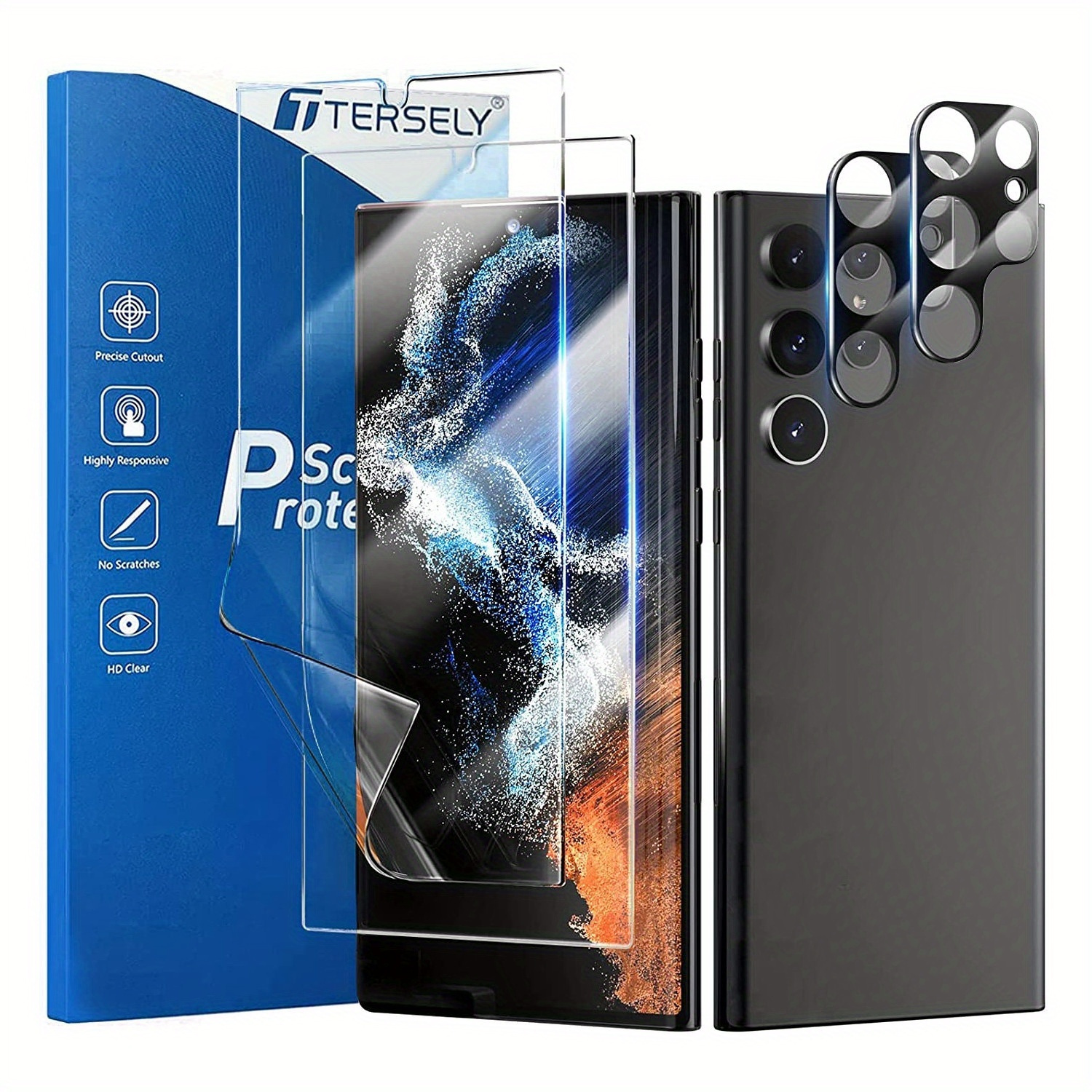 Mowei Paquete de 3+2 protectores de pantalla para Galaxy S23 Ultra  [compatible con huellas dactilares y S Pen] vidrio templado curvado 3D 3X y  2