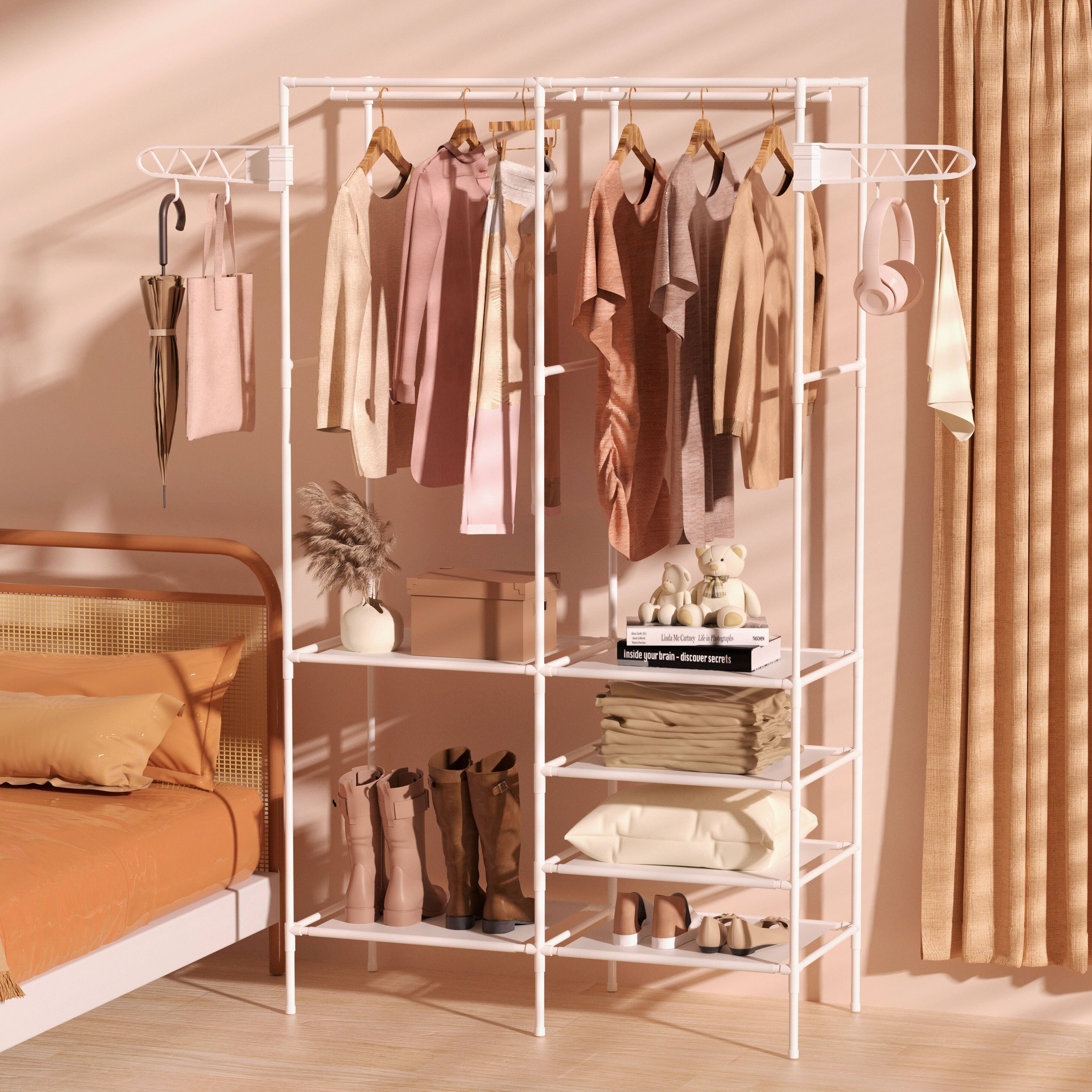 Bedroom Wooden Double Wardrobe Brown Closet Clothes Storage