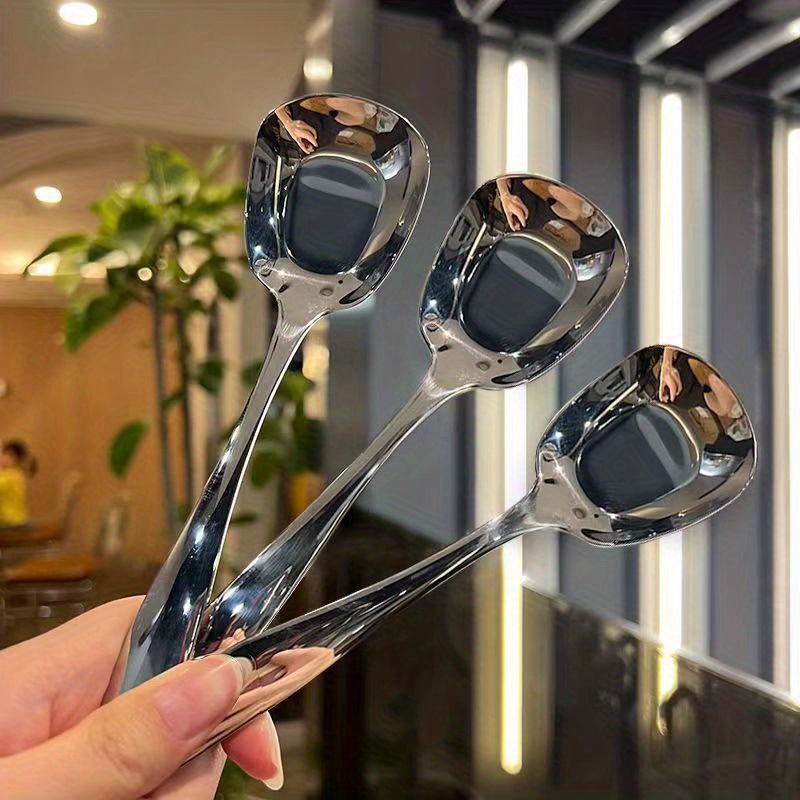 1pc 304 Stainless Steel Spoon, Creative Square Head Flat Bottom