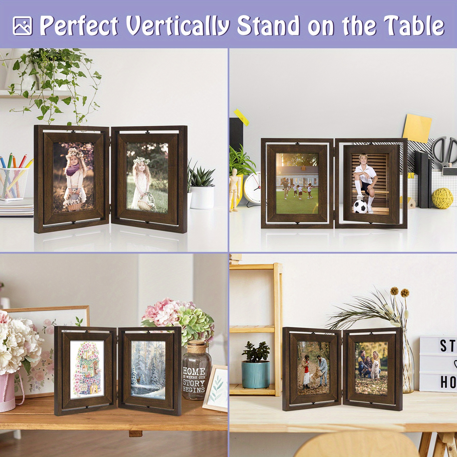 1Pc Tri-fold Photo Frame Wooden Picture Frame Desktop Decor for