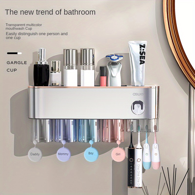 Stainless Steel Toothbrush Holder With Automatic Toothpaste Dispenser And  Large Capacity Tray - Wall Mounted Toothbrush Storage Rack And Minimalist  Bathroom Accessories Set - Temu
