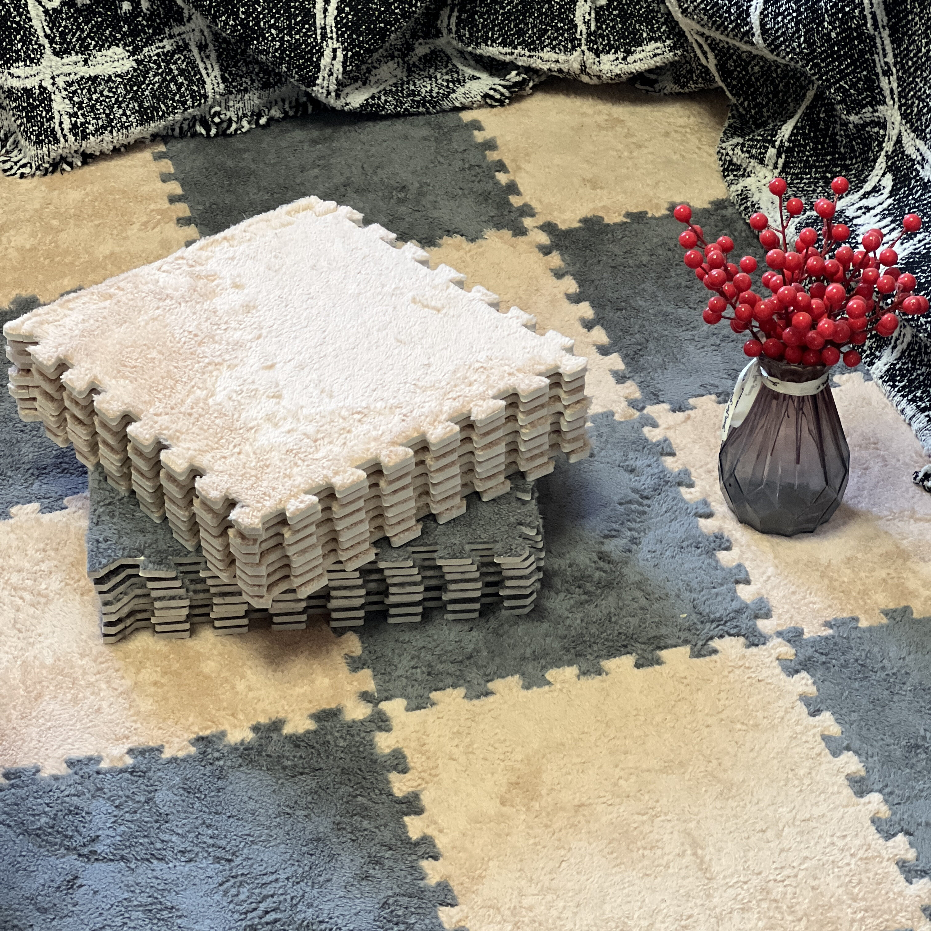 12 X 12 Inch Interlocking Carpet Tiles,10 Pieces EVA Foam Mats, Soft Fluffy  Plush Area Rugs Floor Tiles, Puzzle Play Mat for Living Room