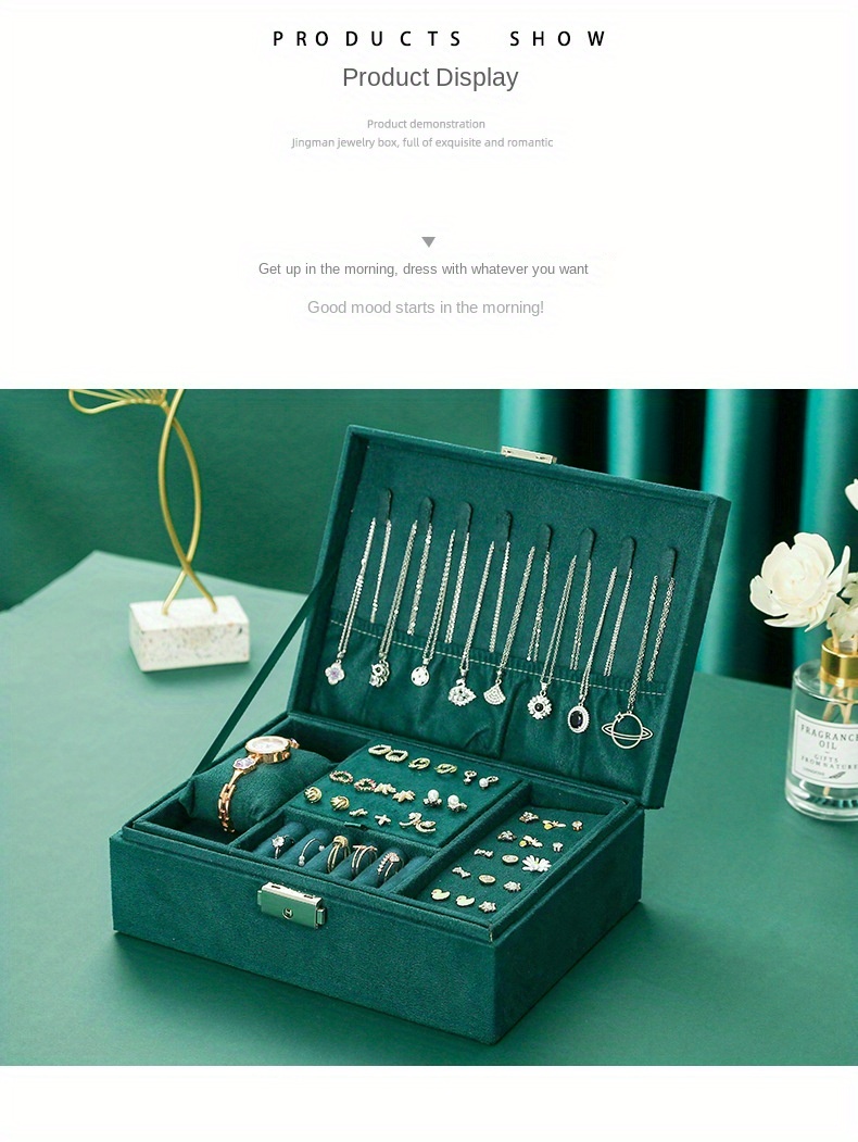 Vintage Plush Double layer Jewelry Box Lock Necklace Ring Temu