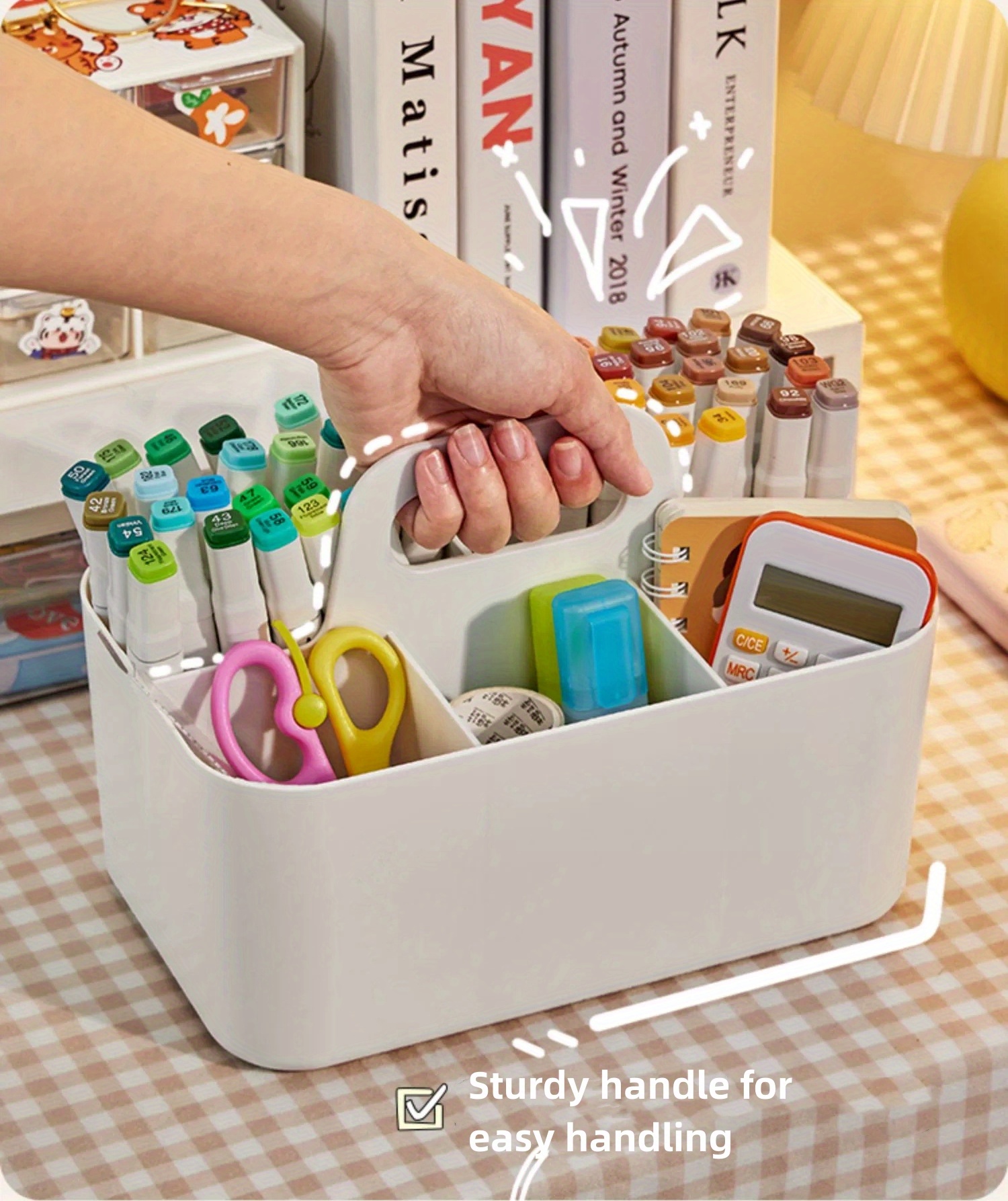 Plastic Storage Basket Handle Portable Pencil Pen Stationery - Temu