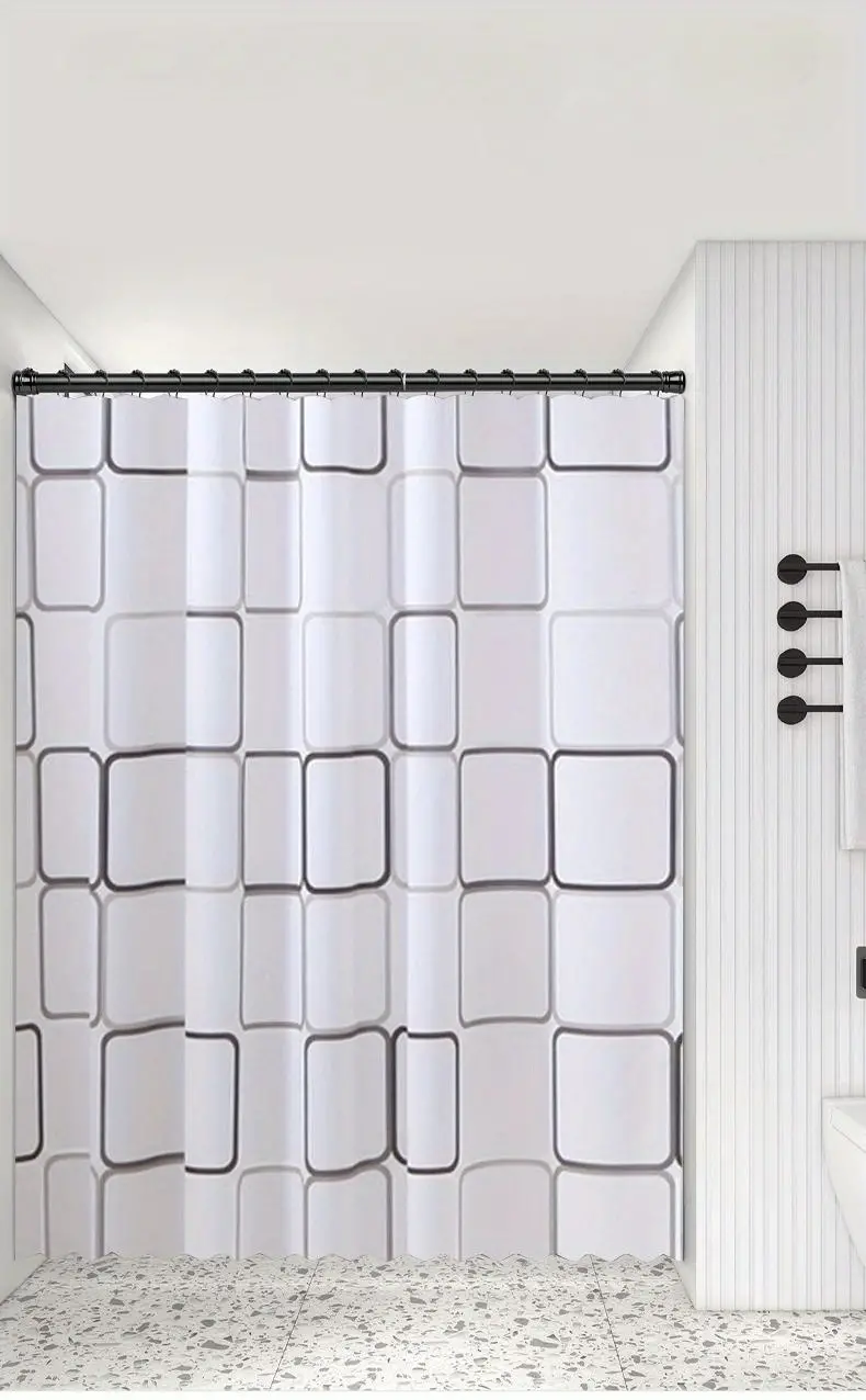 1pc small checkered peva shower curtain with hooks waterproof bath curtain bathroom decor curtain for windows bathroom partition details 3