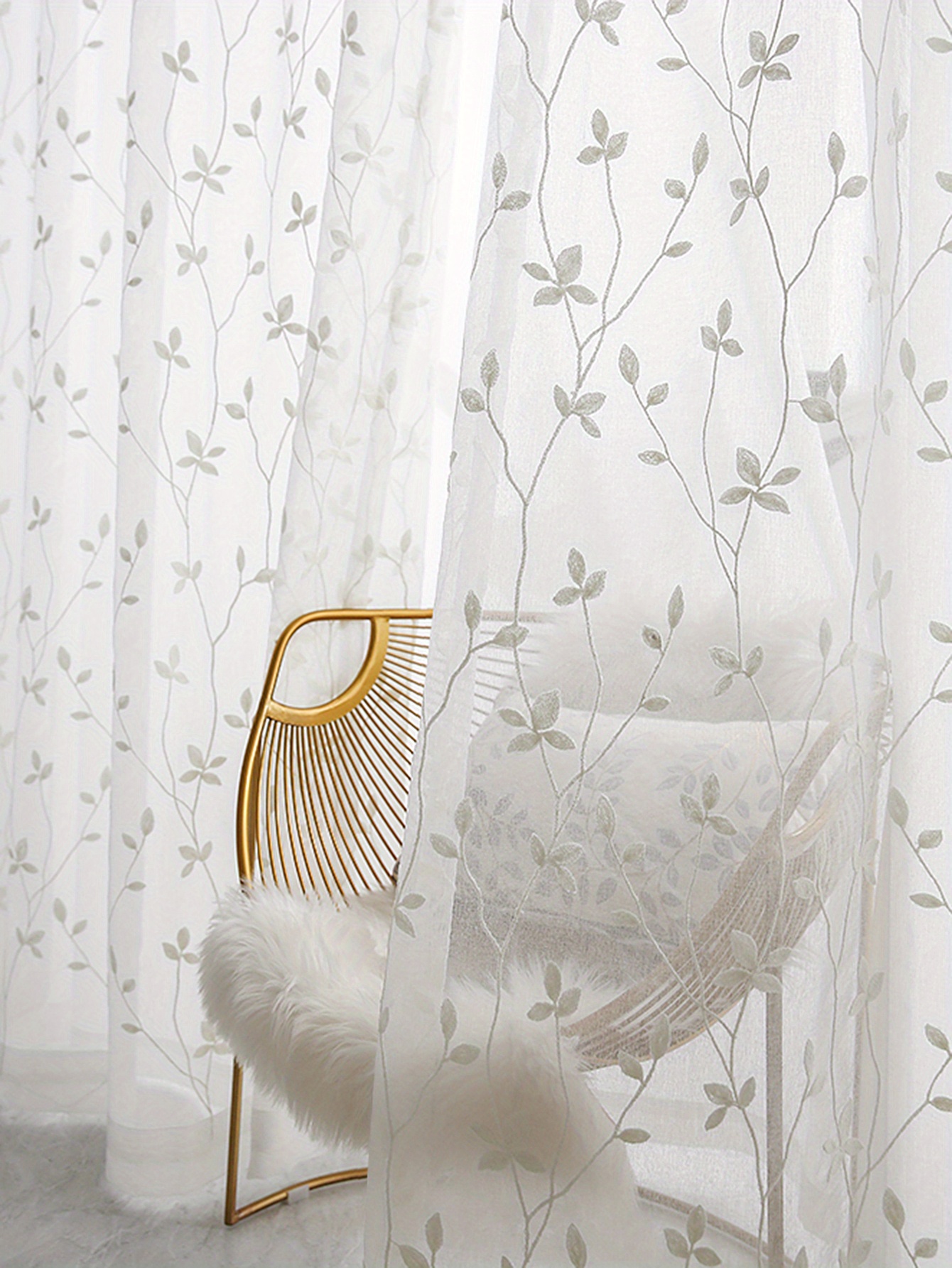 Pastoral Style Vine Embroidery Sheer Curtain Translucent - Temu