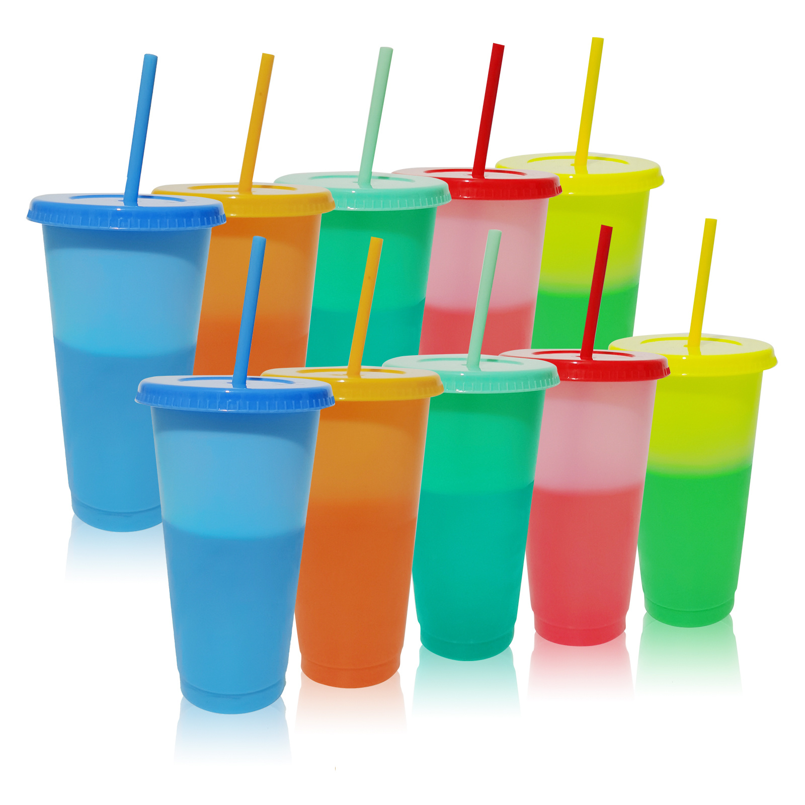 10 Pezzi Bicchieri Plastica 24 Once Cambiano Colore Coperchi