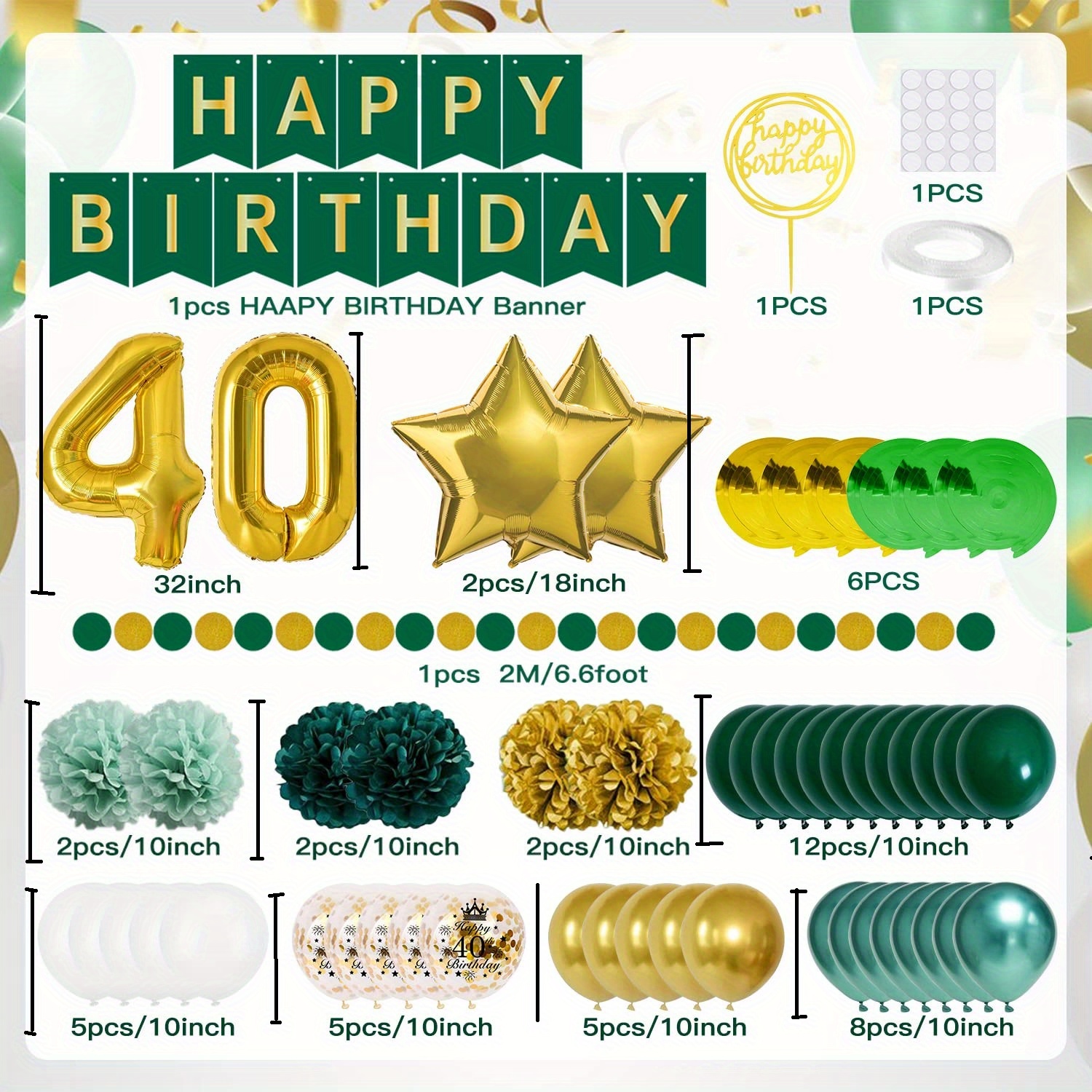 Set Globo 40 Cumpleaños Verde 40 Cumpleaños Decoración 40 - Temu Chile