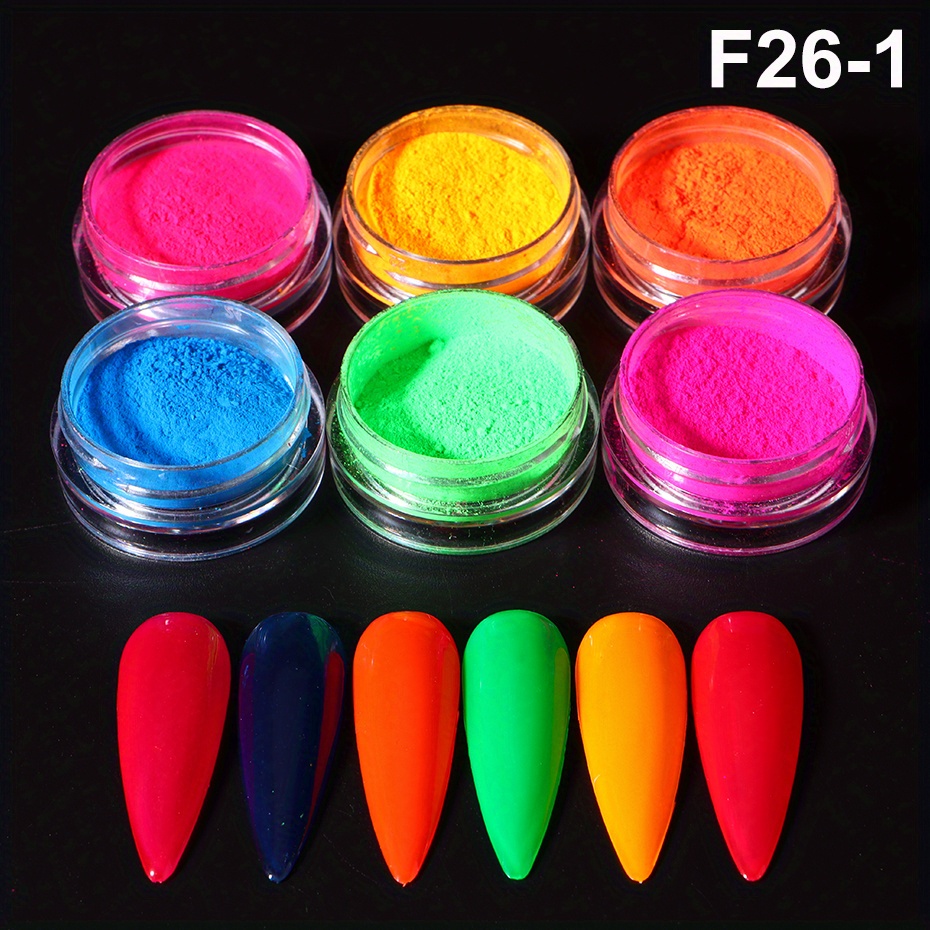 6PCS/SET Luminous Nail Glitter Powder Glow In The Green Orange Neon Dust  Luminescent Manicure Decorations