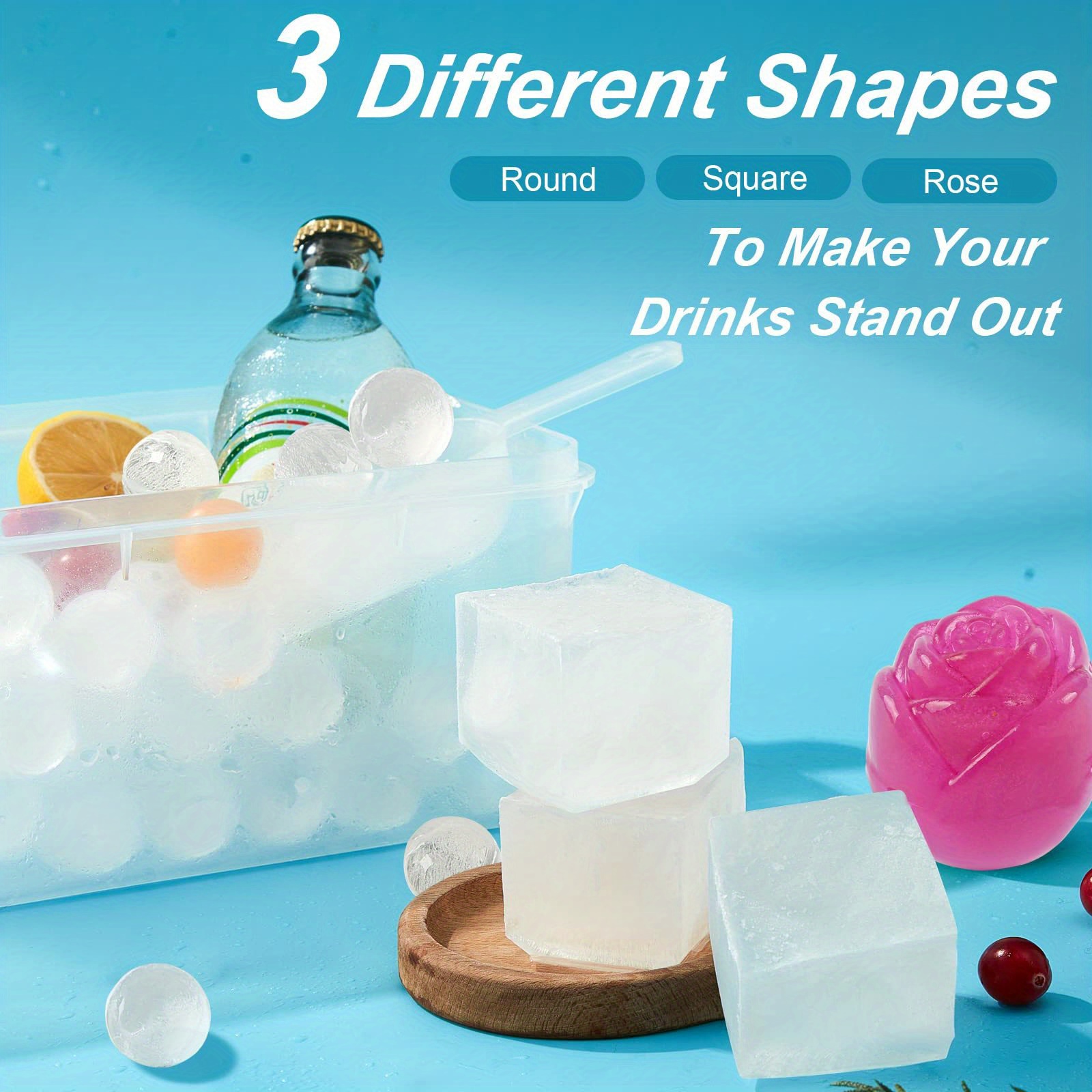 Ice Cube Mold, Freezer Ice Tray With Ice Scoop Straw And Ice Box