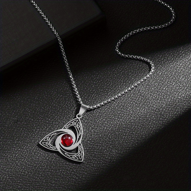 1pc Classic Celtic Knot Red Synthetic Synthetic Zircon Pendant | 304 304 304 304 Stainless Steel Witch Knot Necklace, 18k Gold Plated, Fashionable Jewelry Gift For Men And Women, For Halloween
