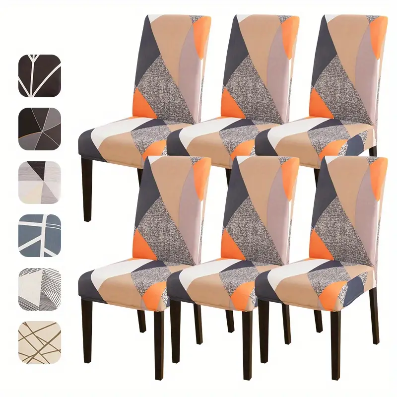 4pcs 6pcs geometric printed dining chair cover stretch milk silk fabric cahir cover suitable for home decor living room kitchen dining room party decoration details 0