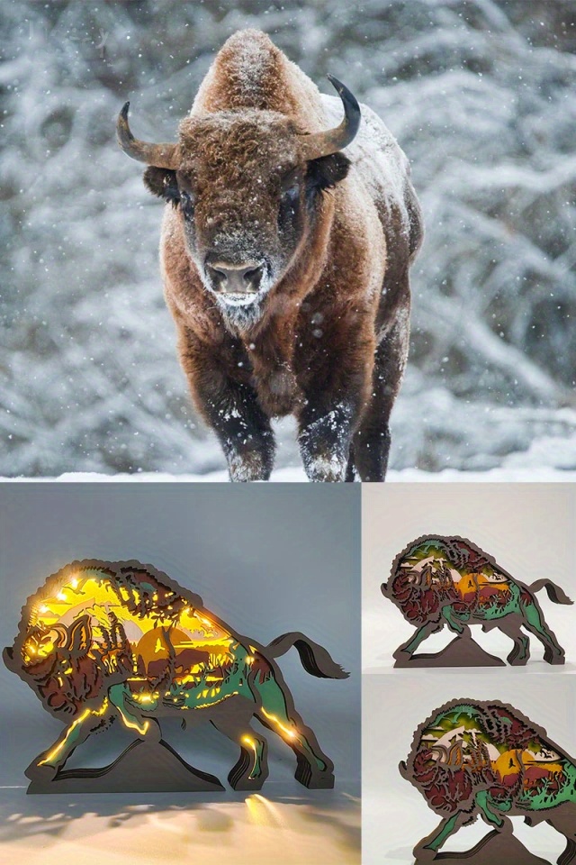 bison wooden carving gift suitable home decoration holiday details 0