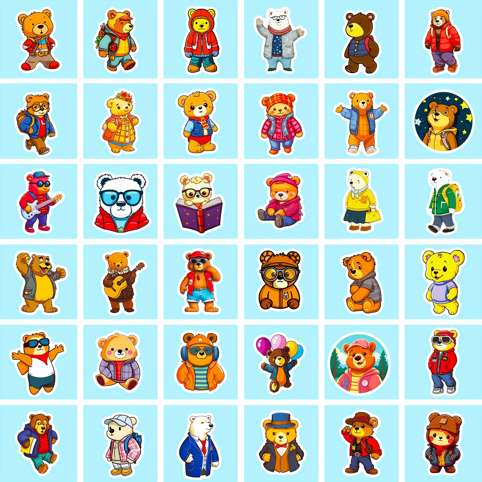 Colorful Cartoon Bear Stickers Pack Cute Polar Bear Stickers - Temu