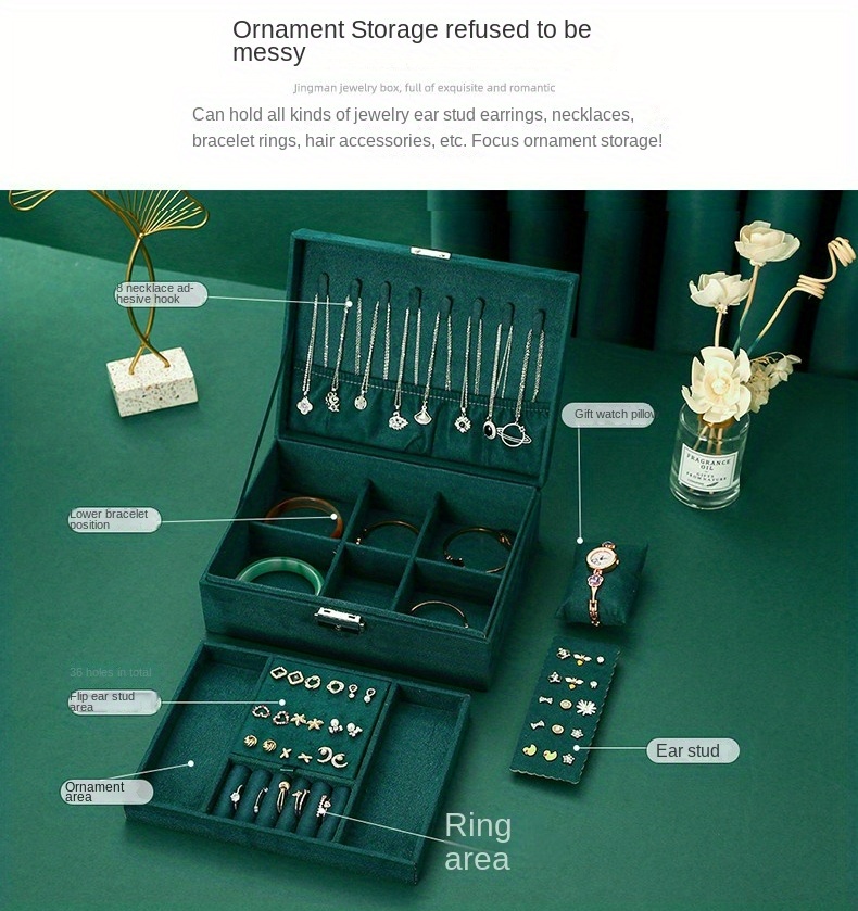 Vintage Plush Double layer Jewelry Box Lock Necklace Ring Temu