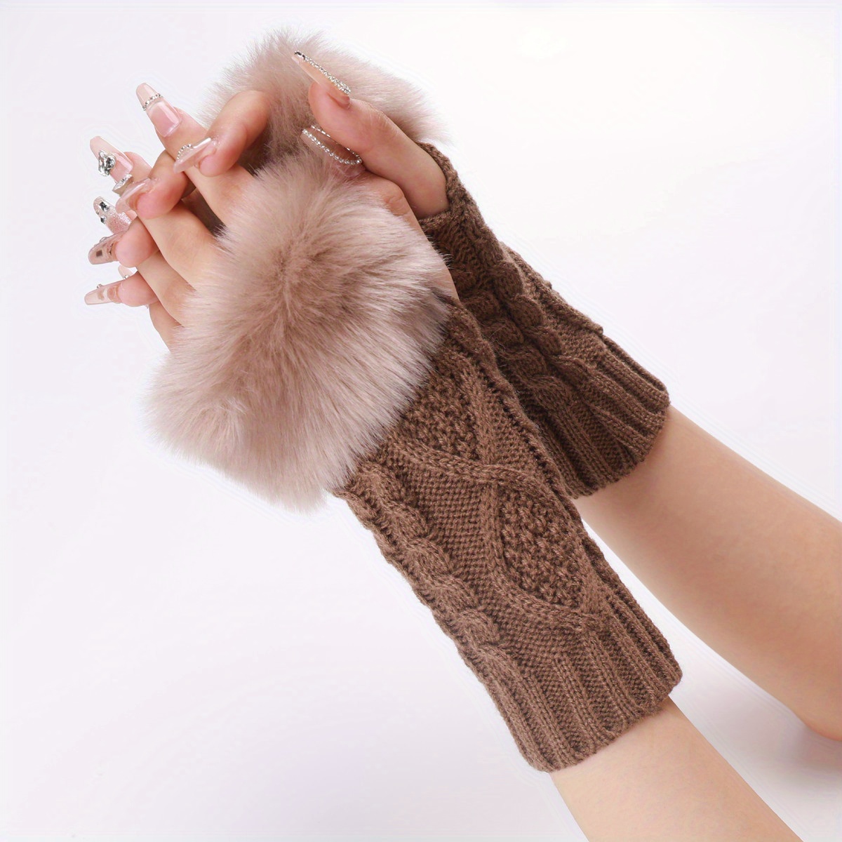 Medios guantes de invierno para mujer, 2 pares de mitones
