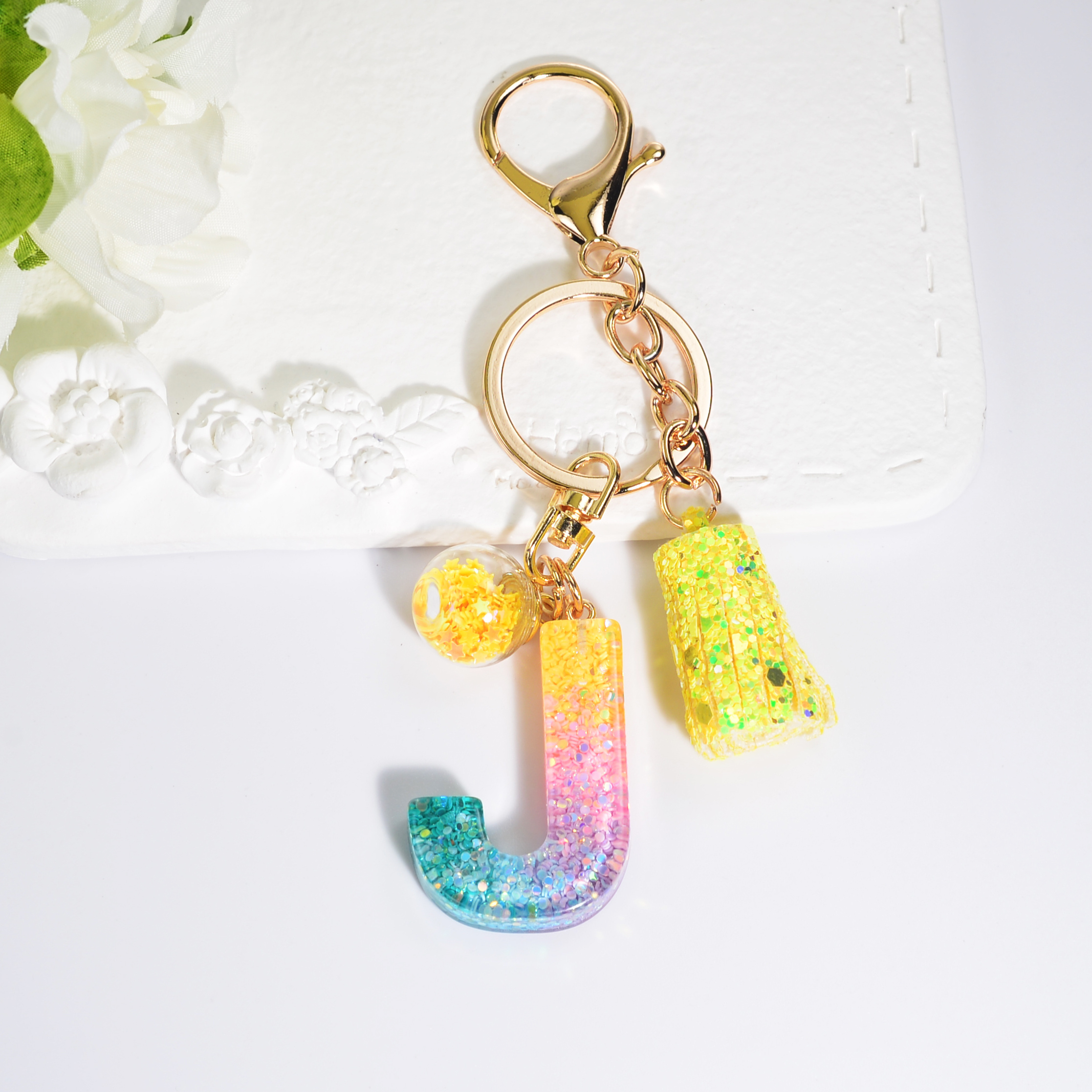 Sequins Alphabet Keychain Cute Color Block Resin Key Chain - Temu