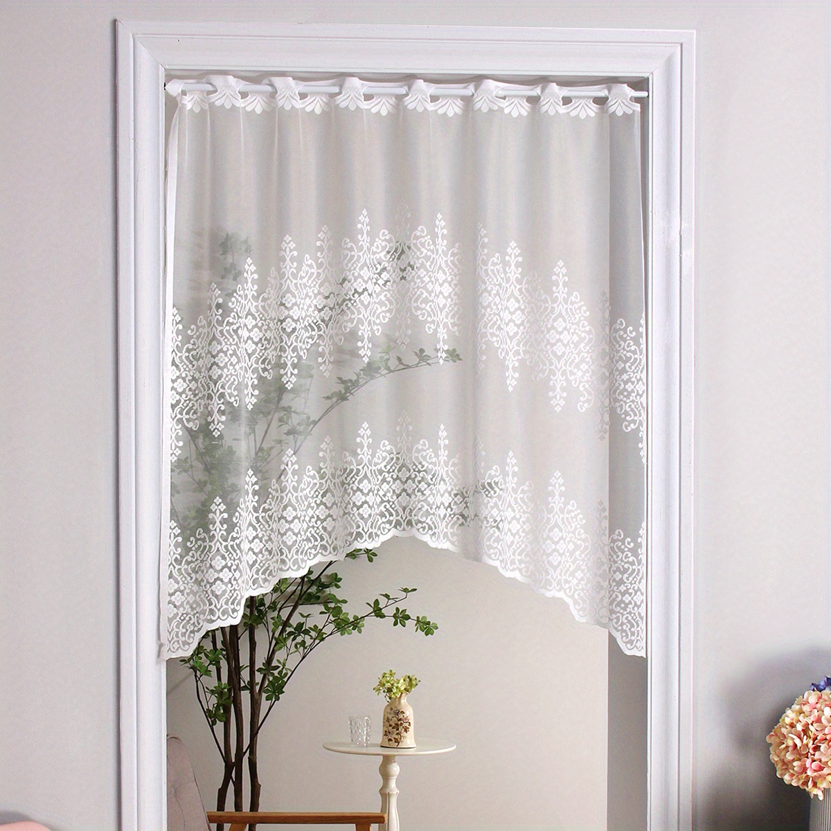 1pc geometric wavy window curtains white lace cafe style for living room bedroom kitchen and home decor details 3