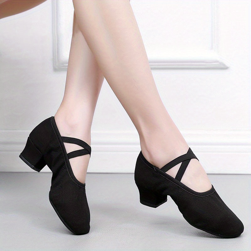 Image of 3.5cm/1.38" Mid-heel Non-slip Rubber Sole Slip-on Canvas Dance Shoes Modern Practice Shoes Ideal For Latin Modern Contemporary Dance.not Suitable For Ballet Or Beginners. Not For Daily Wear