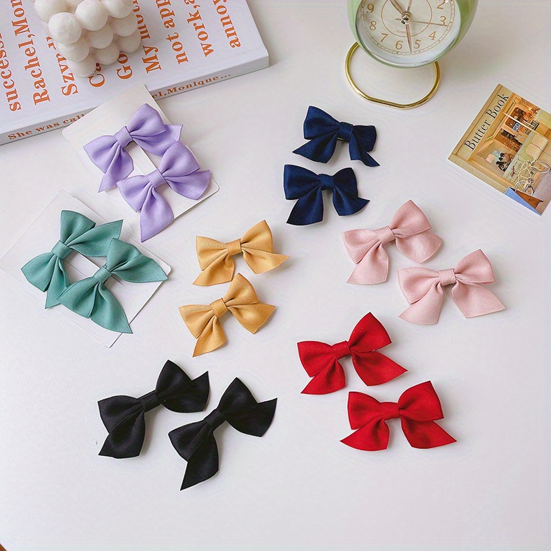 Temu 1 Pair Hair Bows Solid Color Bow Hair Clips, Bobby Pins, Hairpins Sweet Side Clip Braids Pin Hair Accessories for Women Girls, Christmas Gifts