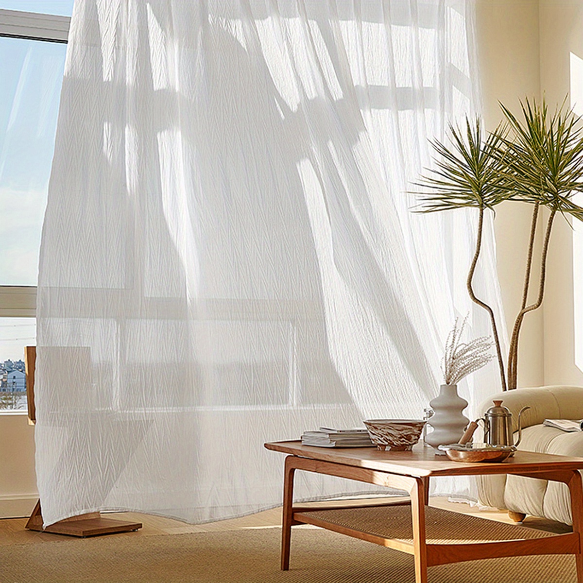 1pc Elegant White Sheer Curtain With Rod Pocket For Living Room And Bedroom Decor