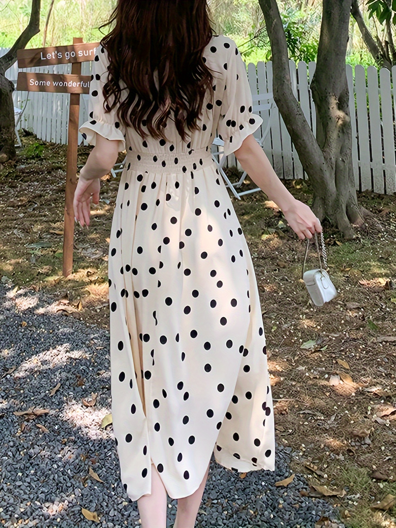 Polka Dot Print Dress Elegant Tie Neck Ruffle Trim Dress - Temu Ireland