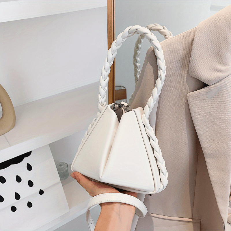 Women's Foldable Braided Handle Bucket Bags in Genuine Leather