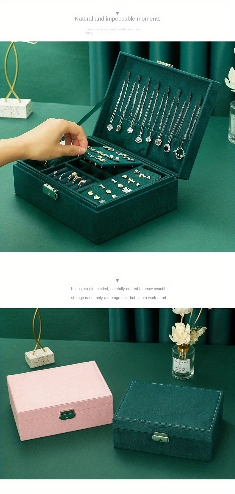 Vintage Plush Double layer Jewelry Box Lock Necklace Ring Temu