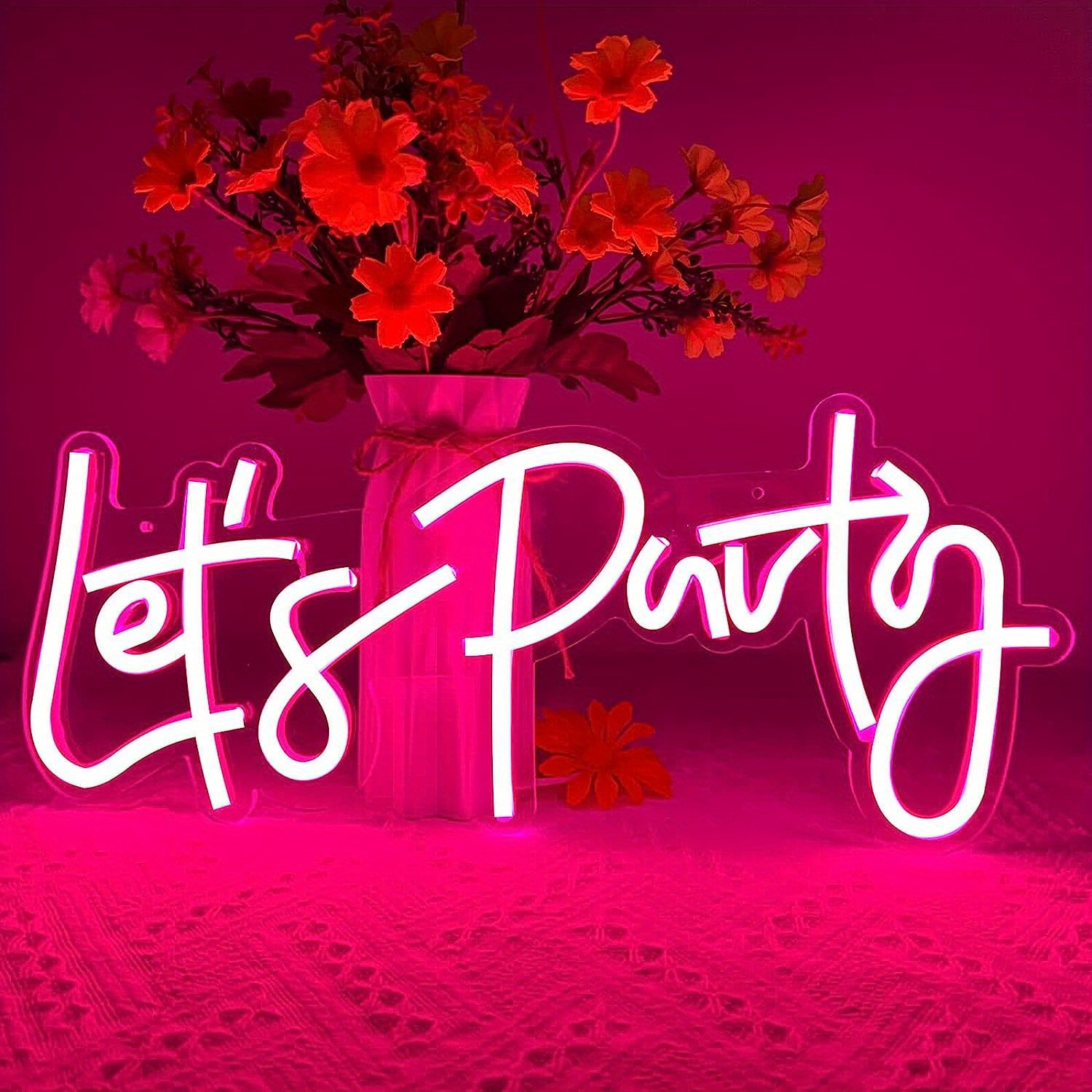 Let's Party Neon Sign  Pink Neon Light Wall Decor for Sale
