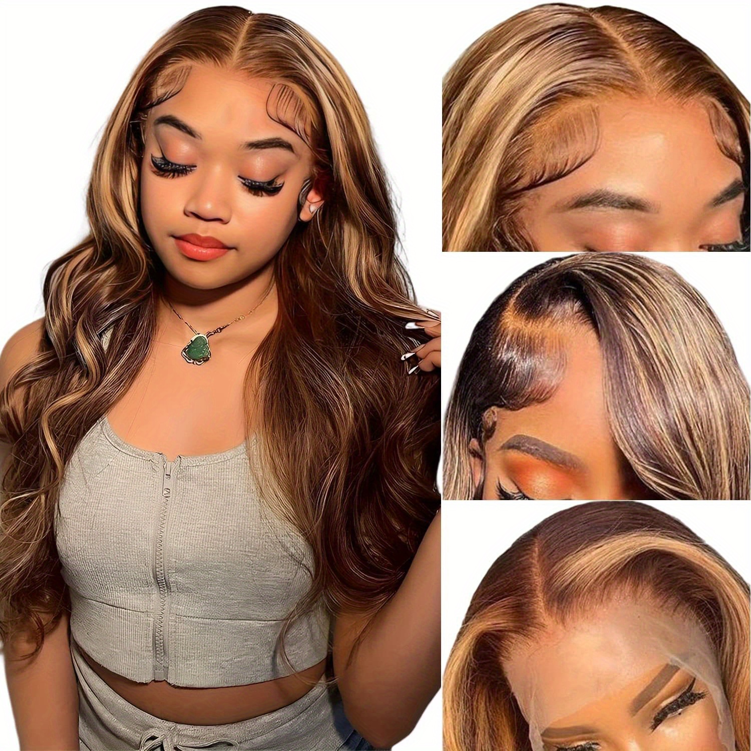 13x4 Hd Body Wave Highlight Ombre Lace Front Wig Human Hair - Temu