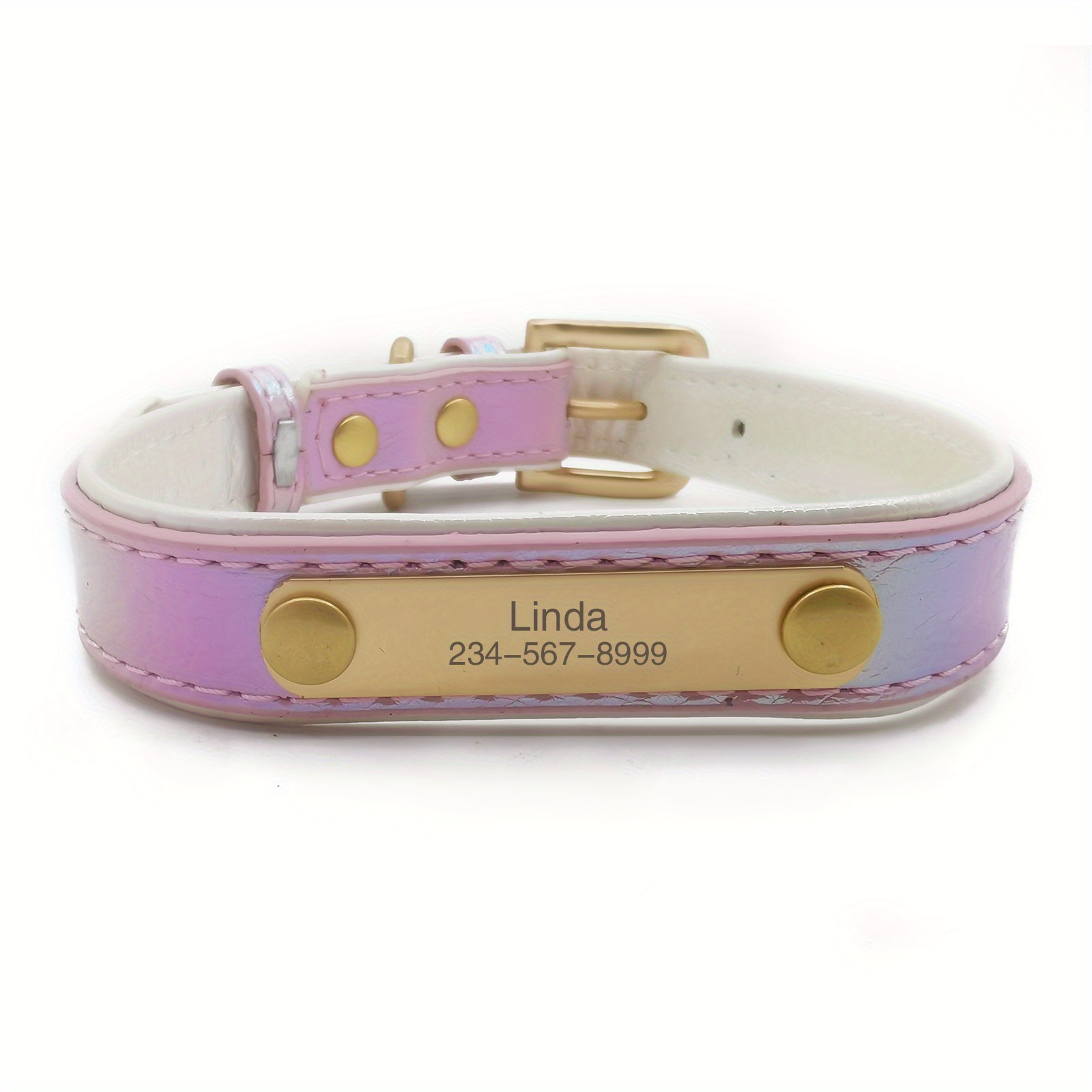 THAIN Personalisiertes Hundehalsband – Mikrofaser-Leder, Gepolstert, Mit Graviertem Namensschild (L)
