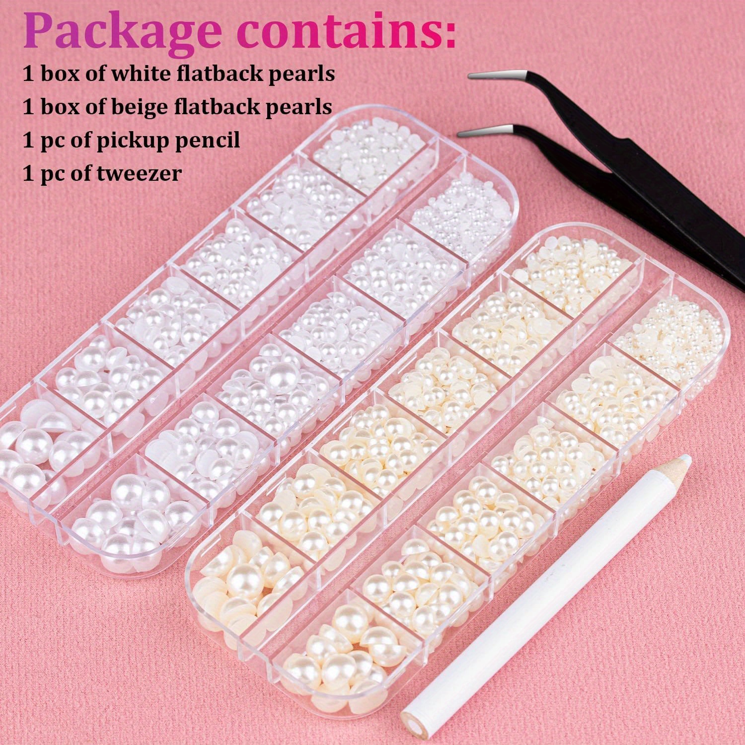  3 Boxes Flat Back Pearls Kit 5 Flatback Pink Half Round Pearls  3-10mm with Pickup Pencil and Tweezer for Home DIY and Professional Nail  Art, Face Makeup and Craft : Beauty