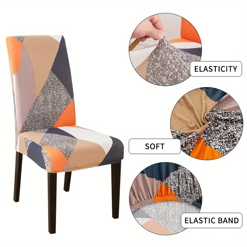 4pcs 6pcs geometric printed dining chair cover stretch milk silk fabric cahir cover suitable for home decor living room kitchen dining room party decoration details 1