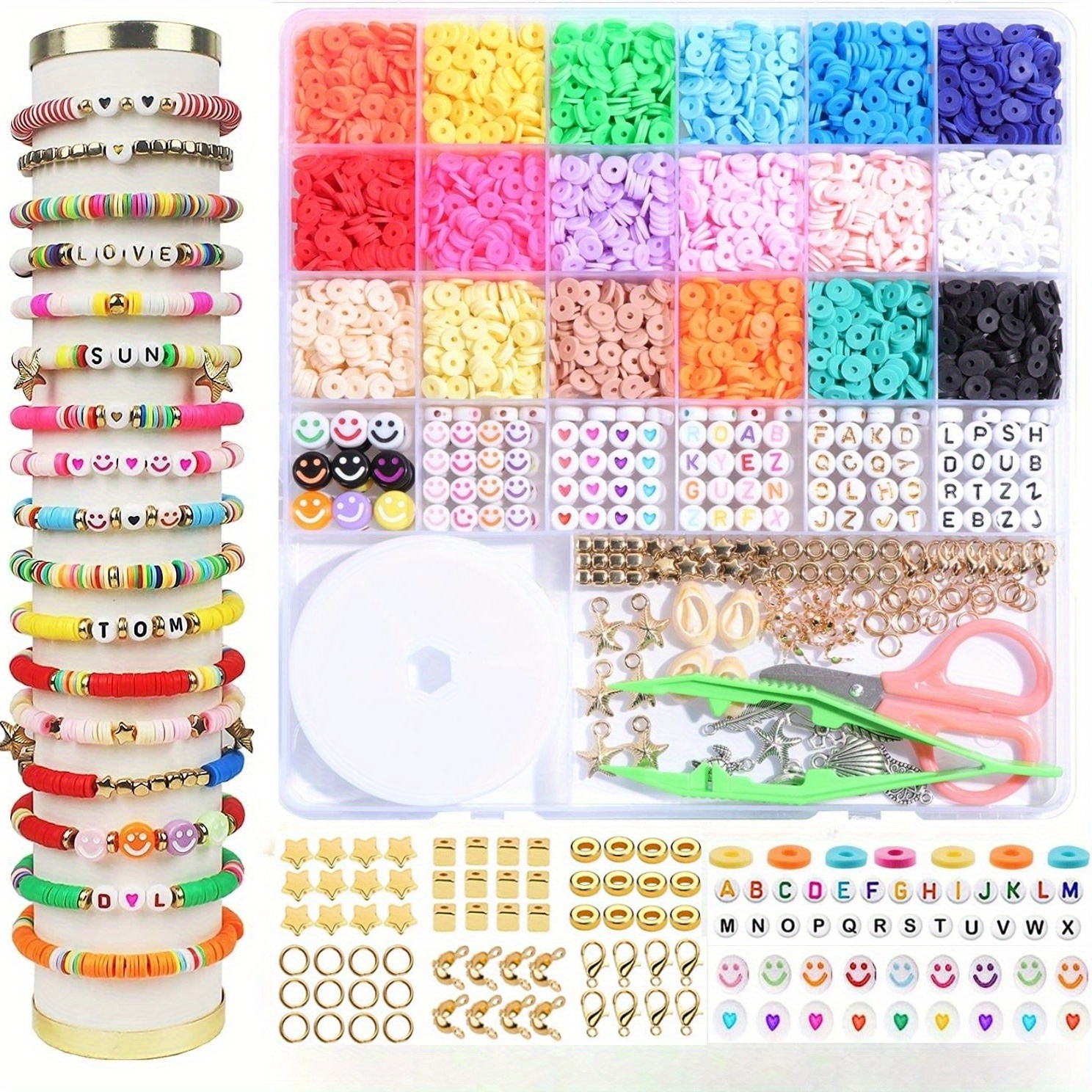 5100pcs Clay Bead Bracelet Making Kit, Preppy Spacer Flat Beads For Jewelry  Making, Polymer Black Stone Beads With Charms And Bungee Cord For Girls Gi