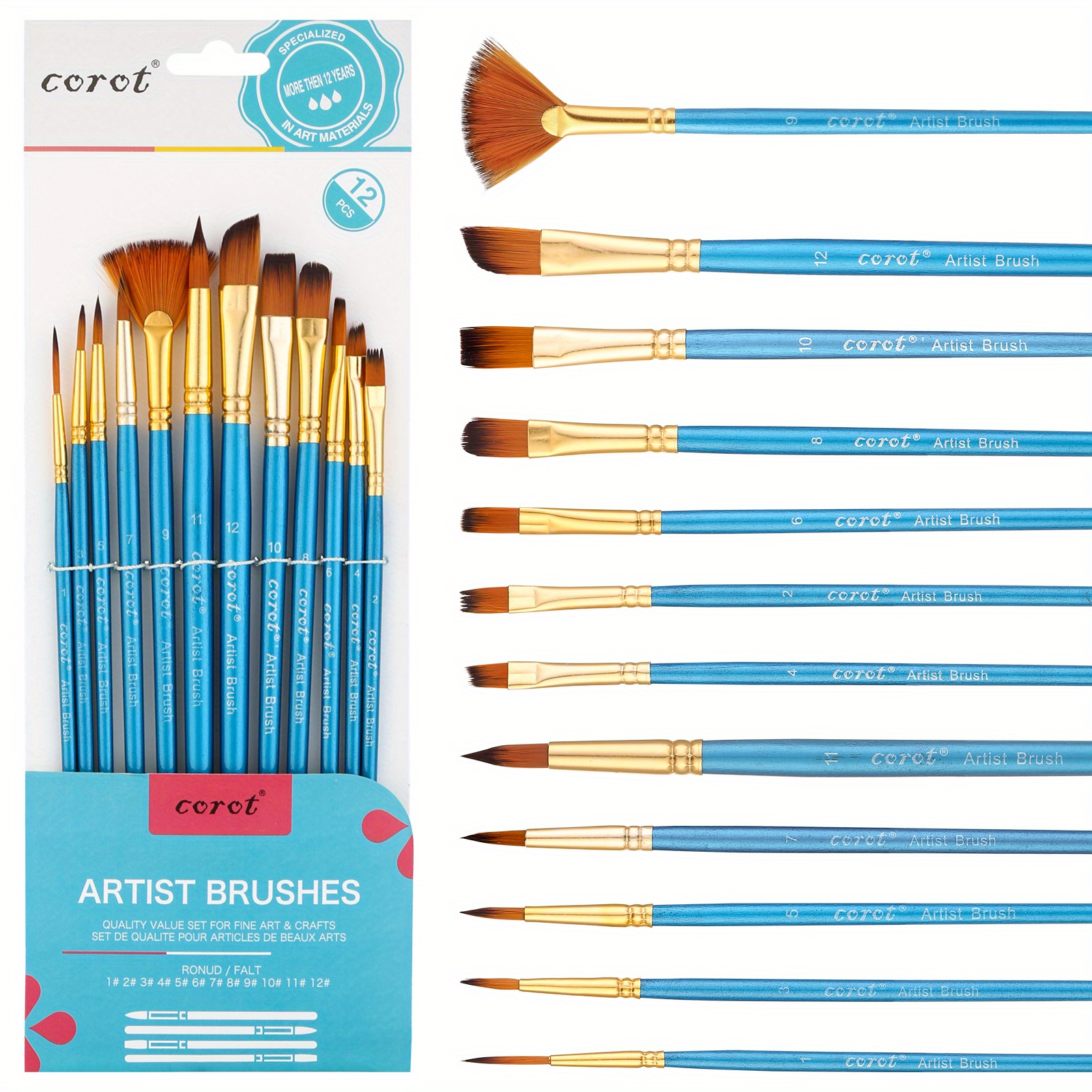 Corot Paint Brushes Sets Nylon Hair Watercolor Brushes - Temu