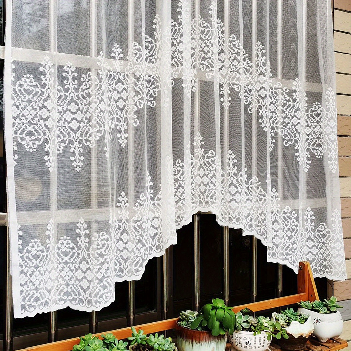 1pc geometric wavy window curtains white lace cafe style for living room bedroom kitchen and home decor details 4