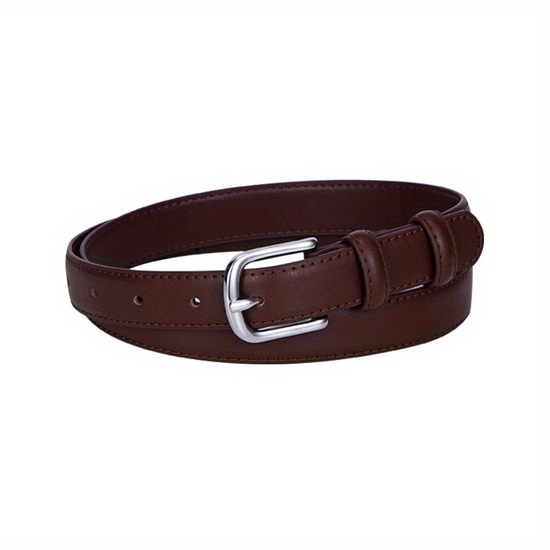 Genuine Leather Belt Solid Color Rectangular Pin Buckle Belt
