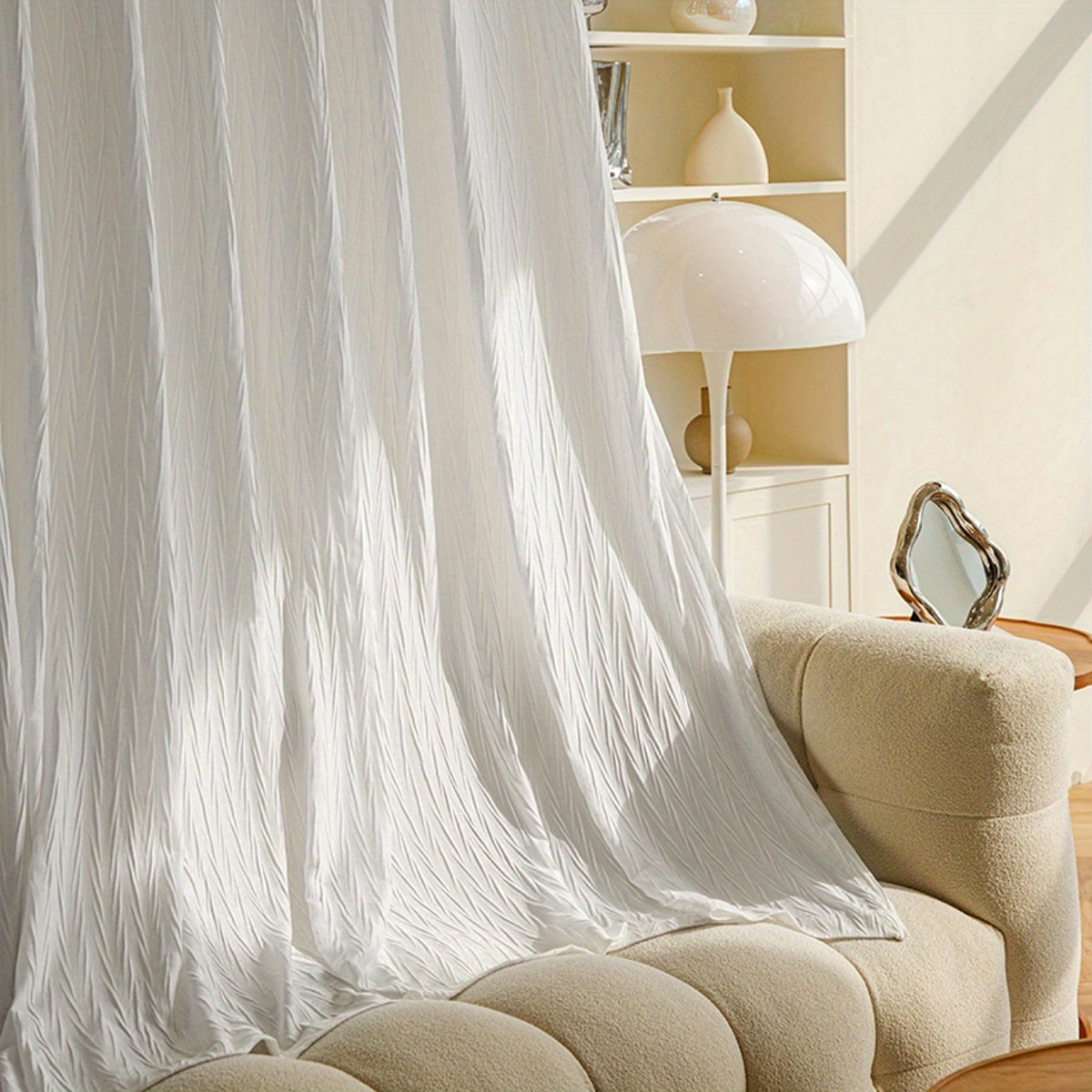 1pc elegant white sheer curtain with rod pocket for living room and bedroom decor details 3