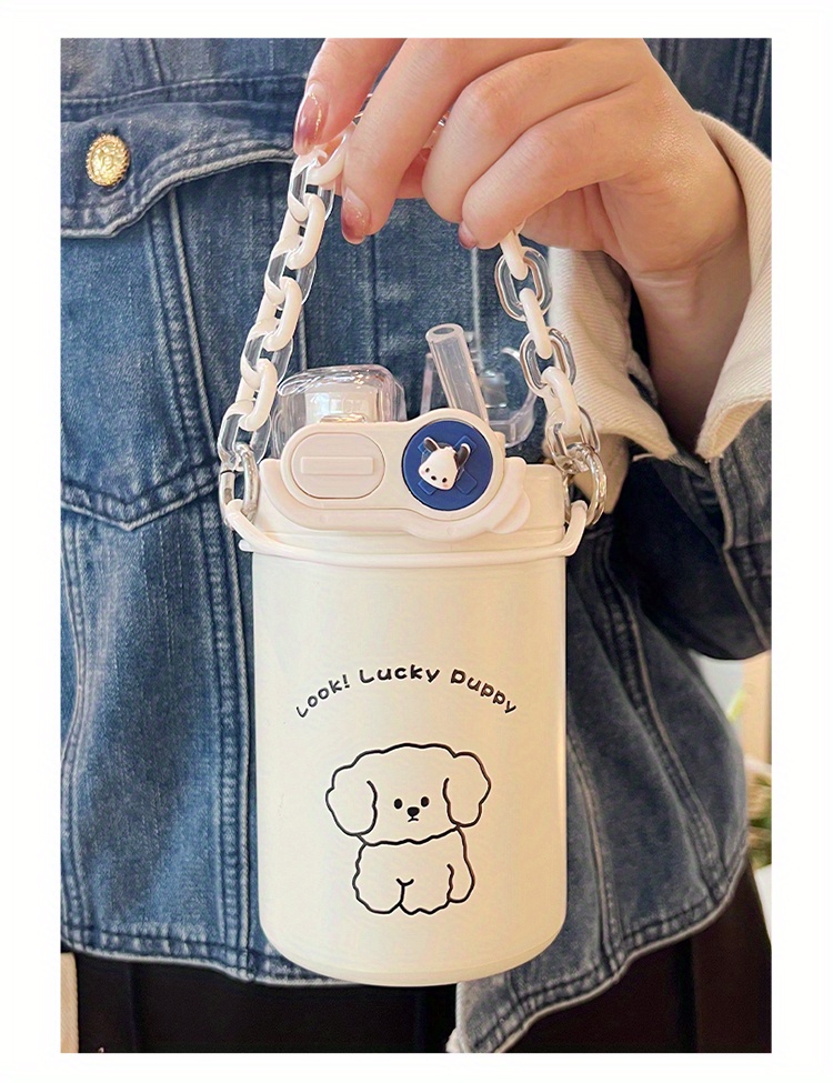 cute cartoon vacuum cup straw chain stainless steel details 0