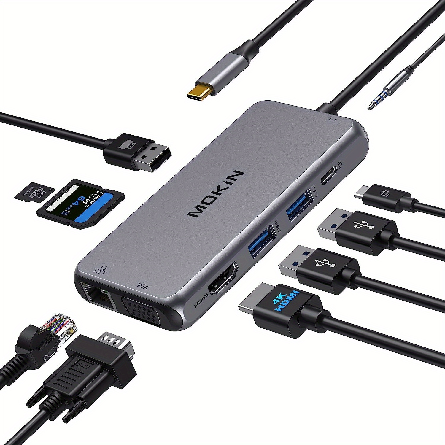 MOKiN USB C Hub HDMI Adapter for MacBook Pro/Air, 7 in 1 USB C Dongle with  HDMI, SD/TF Card Reader, USB C Data Port,100W PD, and 2 USB 3.0 Compatible