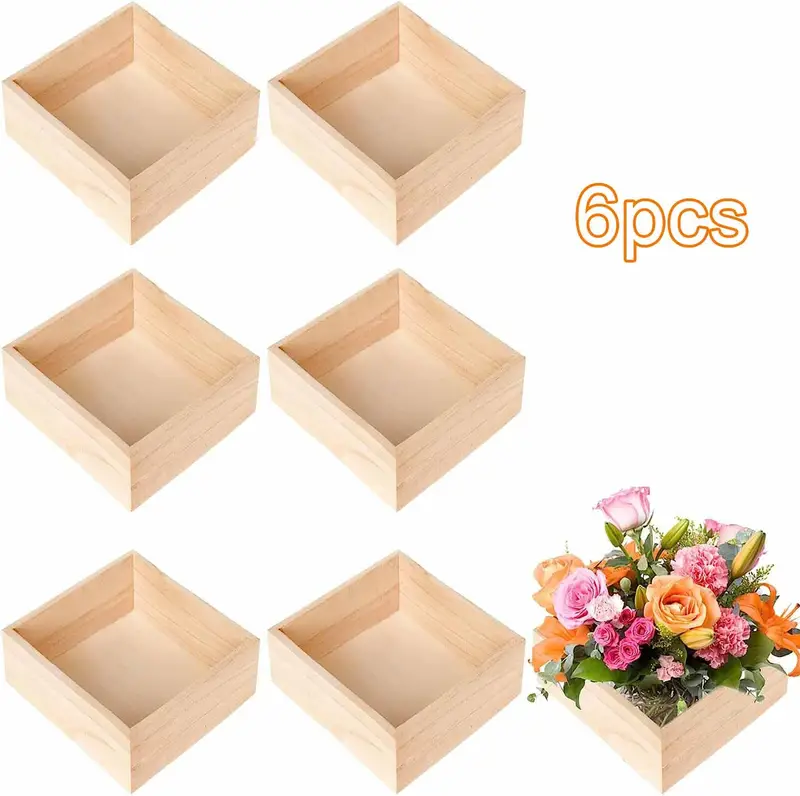 4 cajas de madera sin terminar con tapa con bisagras y cierre frontal, caja  de madera rectangular, caja de almacenamiento de madera, caja de