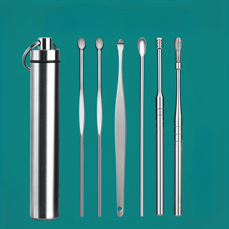 Anself 6 Pieces Ear Wax Removal Kit Ear Wax Remover Pickers,  Stainless-Steel Earpick, Ear Pick Spoon, Ear Care Cleaning Tools 