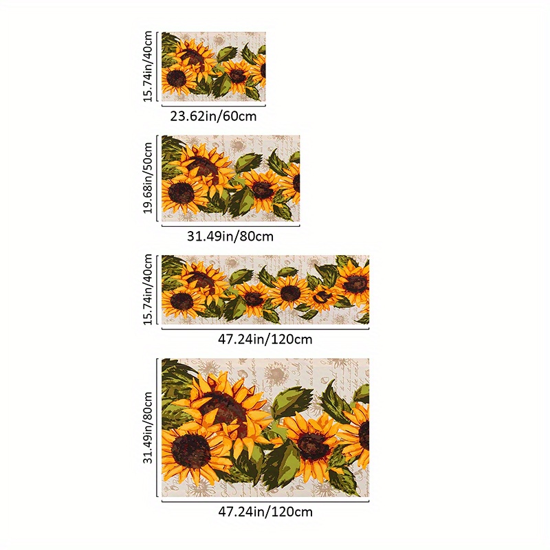 1pc sunflower print kitchen floor rug dirt resistant floor rug waterproof kitchen mat machine washable entrancedoormat   room carpet laundry bathroom water absorbing floor carpet details 0