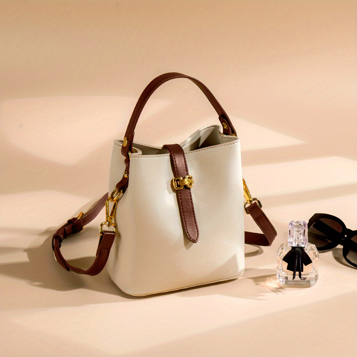 Minimalist Colorblock Bucket Bag, All-match Turn-lock Shoulder Bag, Women's  Classic Bag - Temu