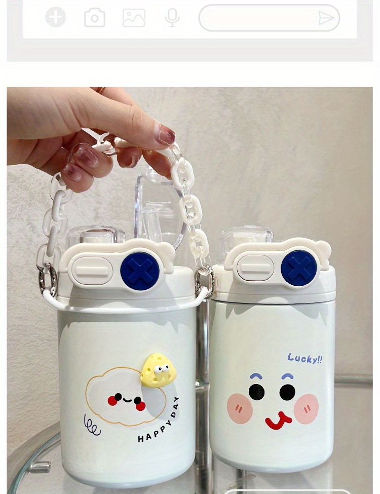 cute cartoon vacuum cup straw chain stainless steel details 2