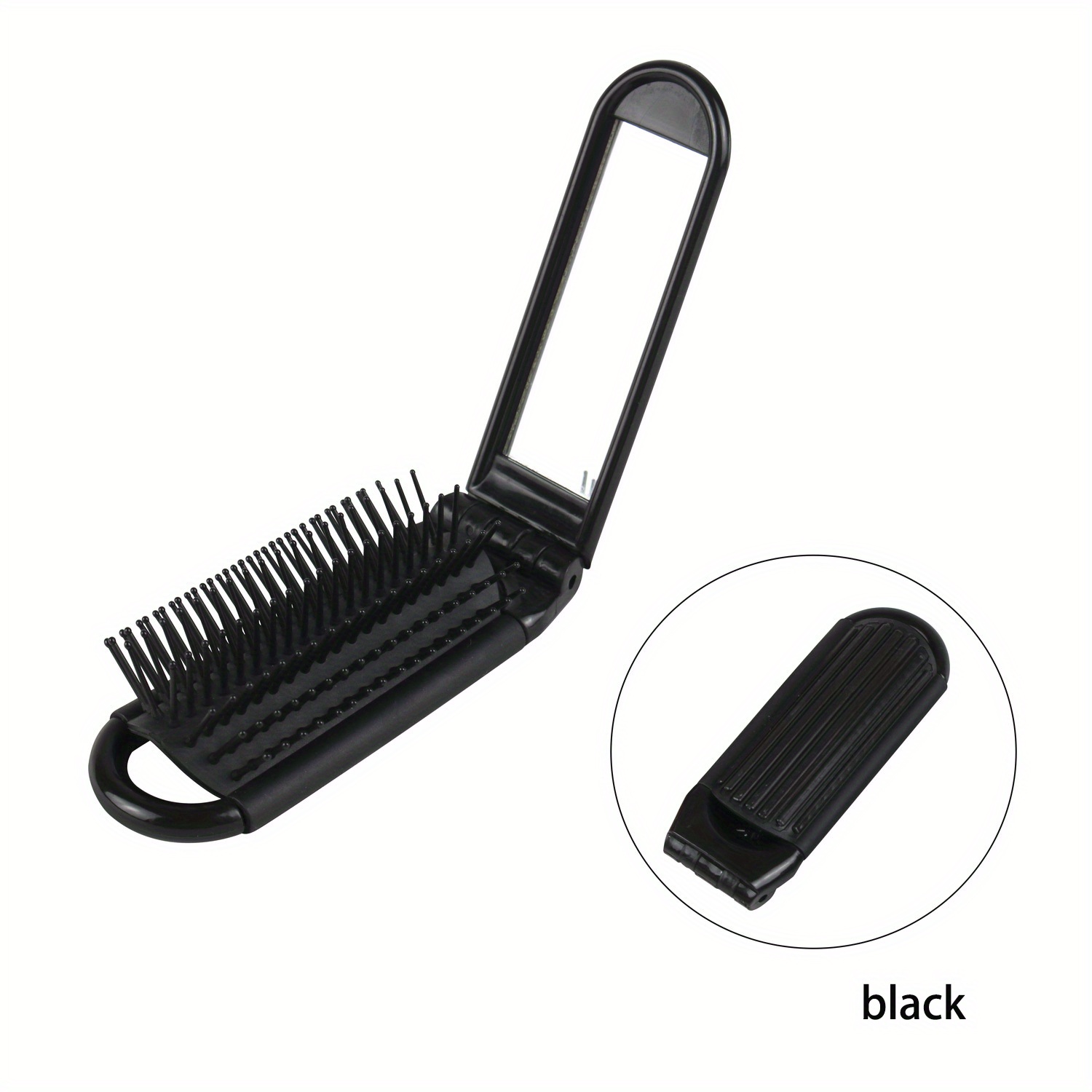 TEMU Portable Travel Foldable Hair Brush With Mirror Compact Pocket Size Hair Comb Hairdressing Massage Hair Brush