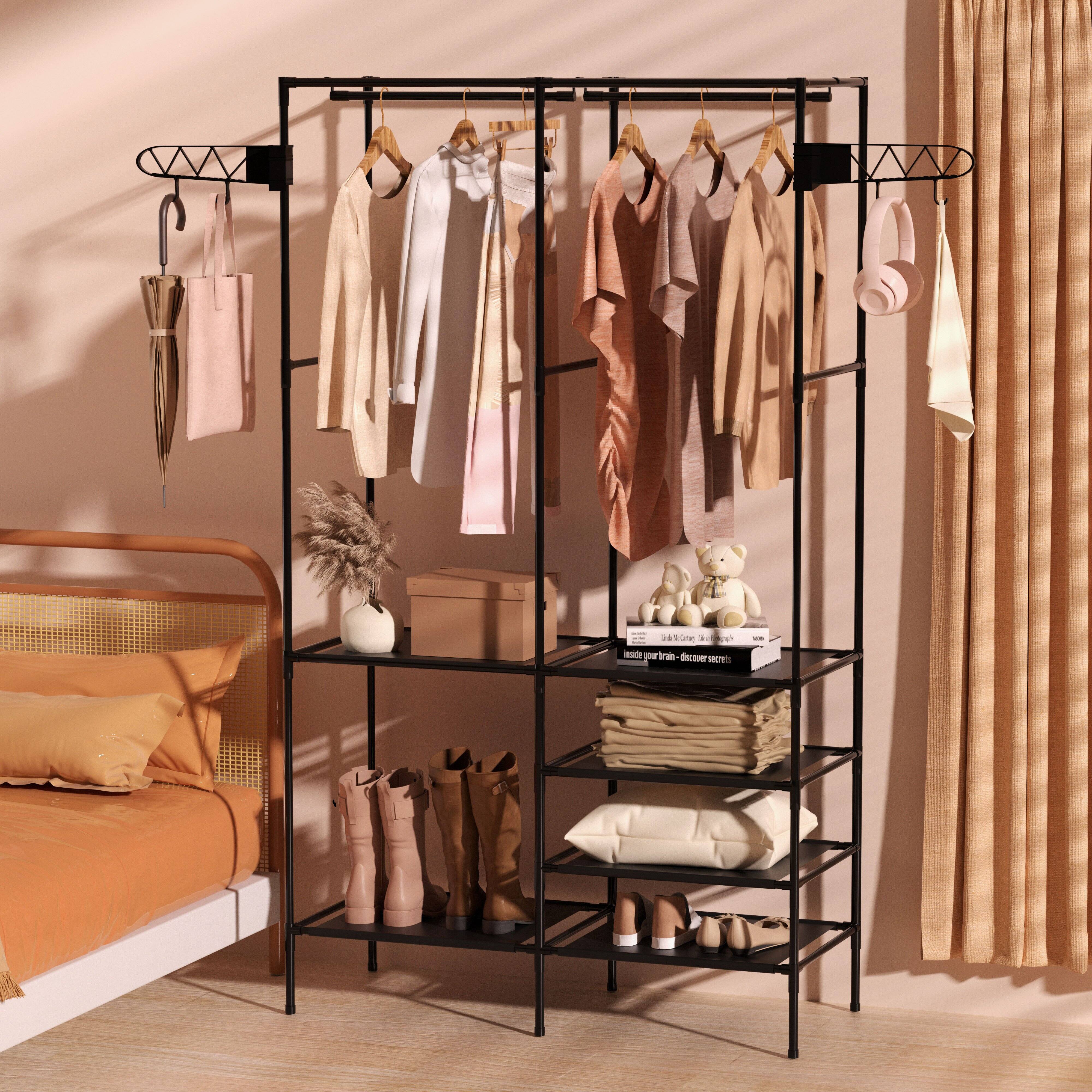 Bedroom Wooden Double Wardrobe Brown Closet Clothes Storage