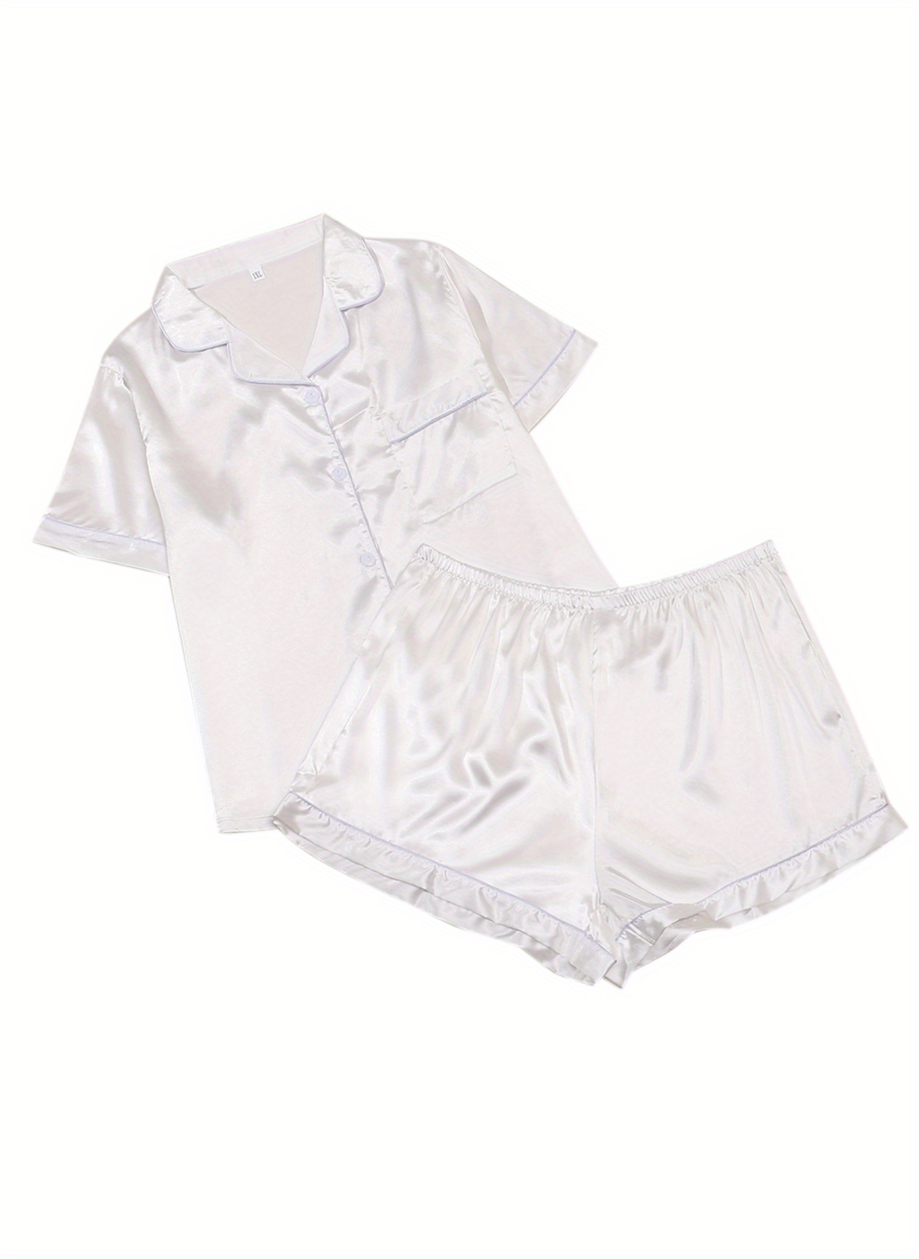 Satin Pj Short Set With Contrast Piping