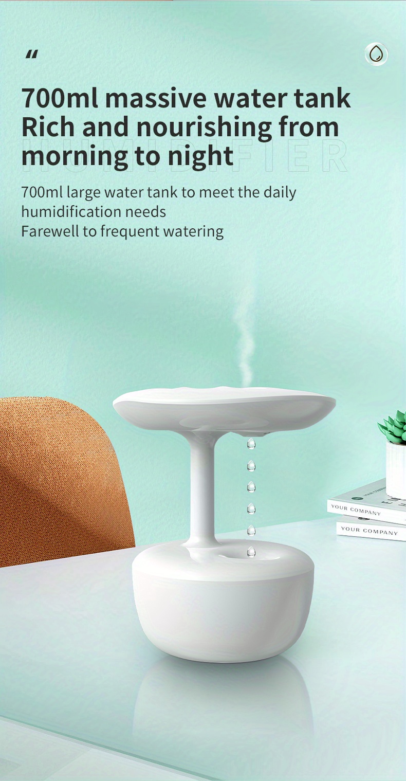 anti gravity water drop humidifier 700ml large capacity smart spray humidifier keep the air moist all day long creative water droplet back flow design automatic stop function humidifier suitable for office living room and bedroom details 9