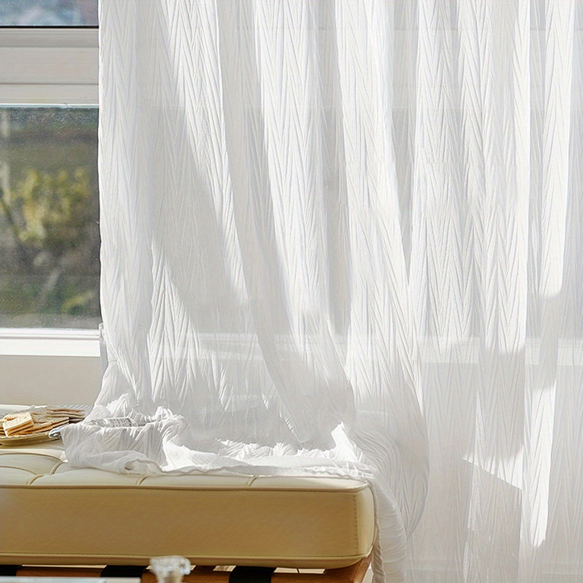 1pc elegant white sheer curtain with rod pocket for living room and bedroom decor details 6